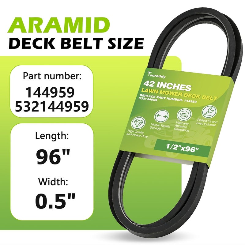 Tecreddy 144959 Deck Belt for Craftsman 532144959 LT1000 LT2000 LT3000 42 inch Riding Lawn Mower, Repalce for 130801 532138255 Husqvarna Sears, 1/2" X 96" - Image 2